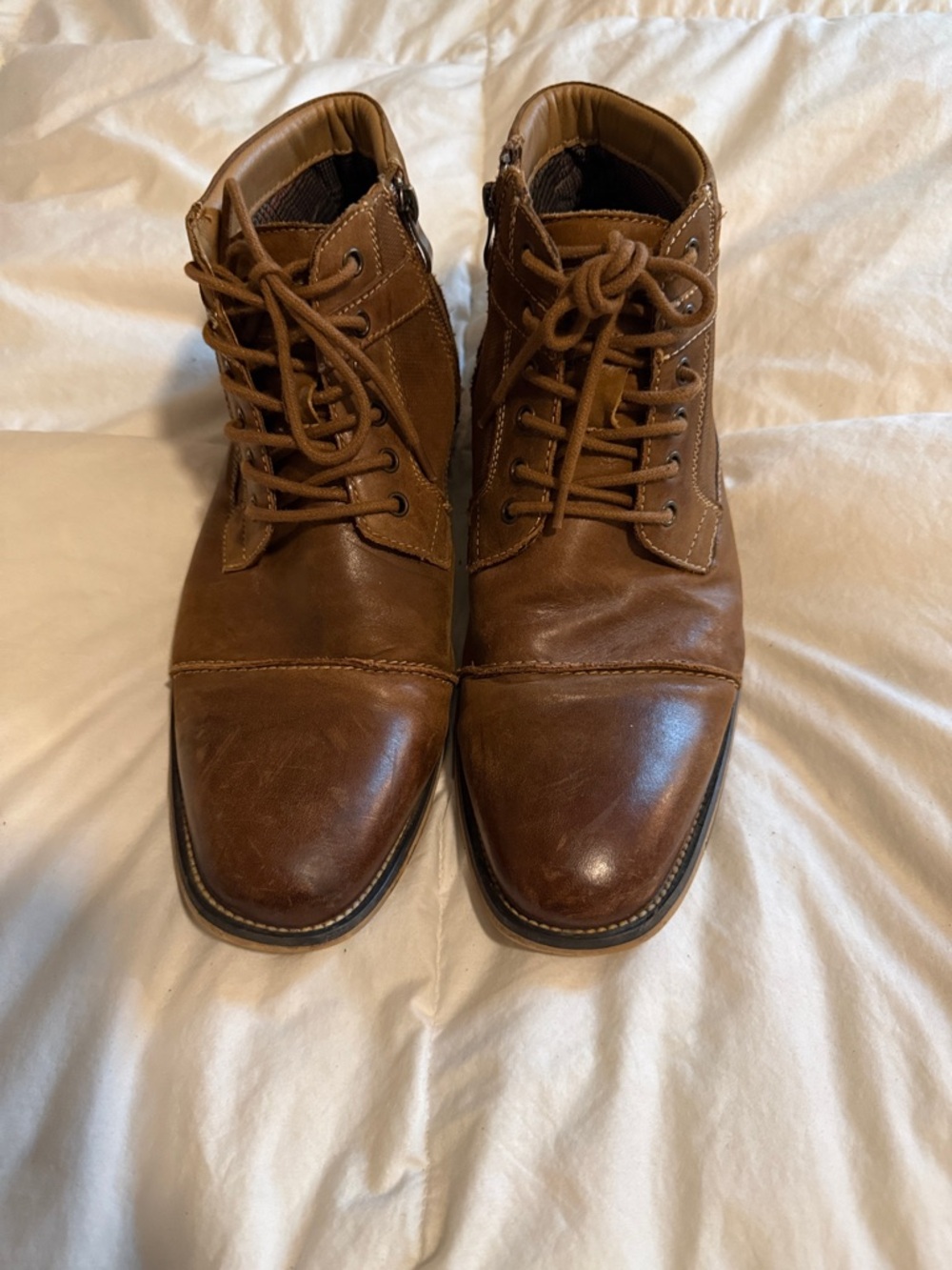 Steve Madden Tan Brown Leather Lace-Up Cap-Toe Boots